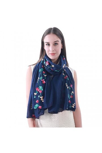 Lina & Lily Écharpe Châle Foulard à Fleurs Brodées De Différentes Couleurs Orange 