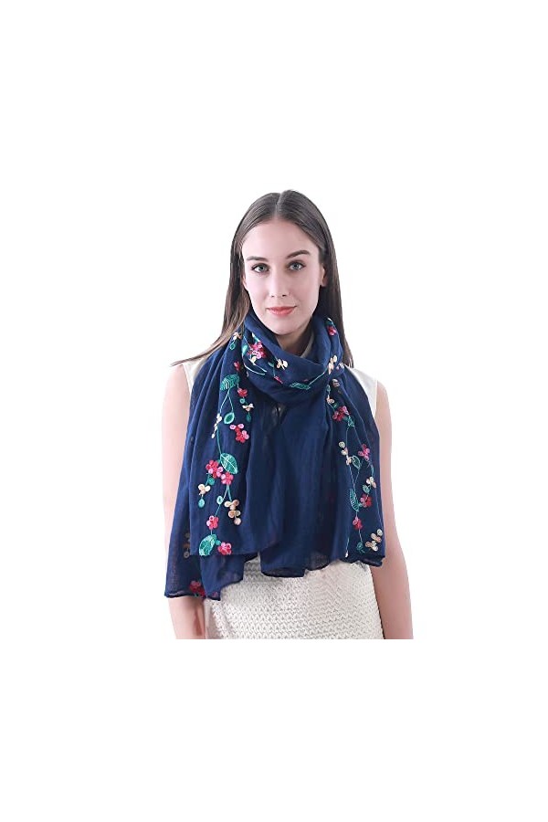 Lina & Lily Écharpe Châle Foulard à Fleurs Brodées De Différentes Couleurs Orange 