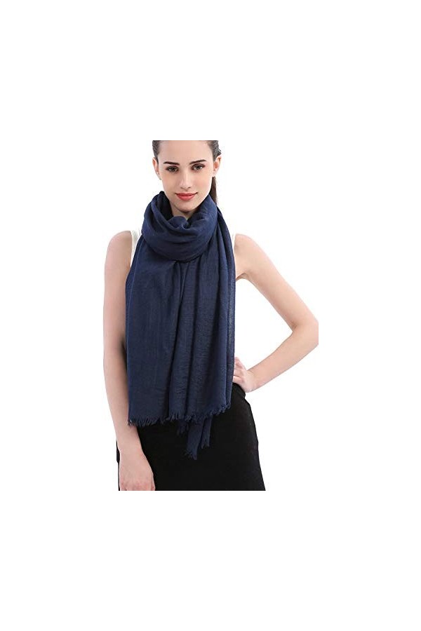 Longwu coton lin solide foulard wrap châles pour femmes dames 100 cm x 190 cm Super grande taille-pour toutes les saisons c
