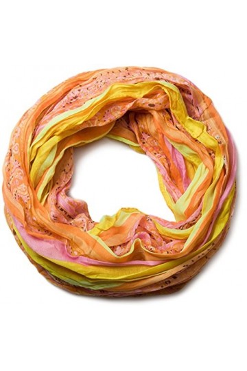 styleBREAKER Tube écharpe en boucle avec des rayures et motif paisley 01018004, couleur:jaune-orangé