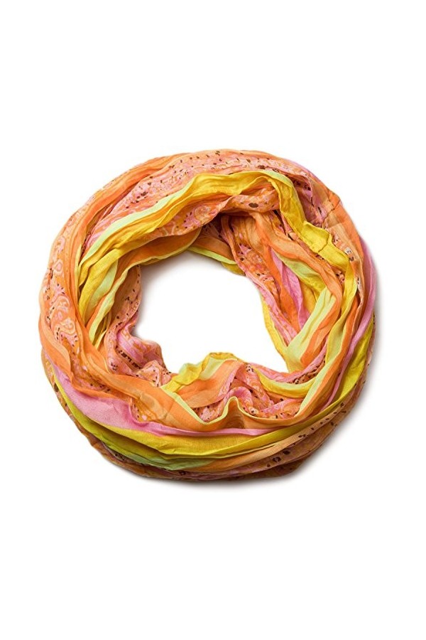 styleBREAKER Tube écharpe en boucle avec des rayures et motif paisley 01018004, couleur:jaune-orangé