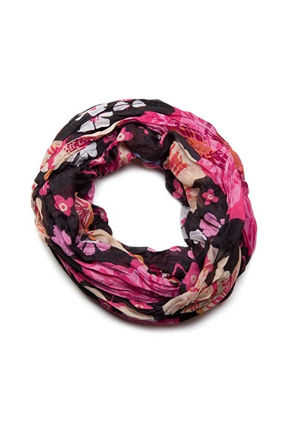 styleBREAKER Écharpe tube snood avec motif à fleurs sur toute la surface 01014027, couleur:Noir-Pink