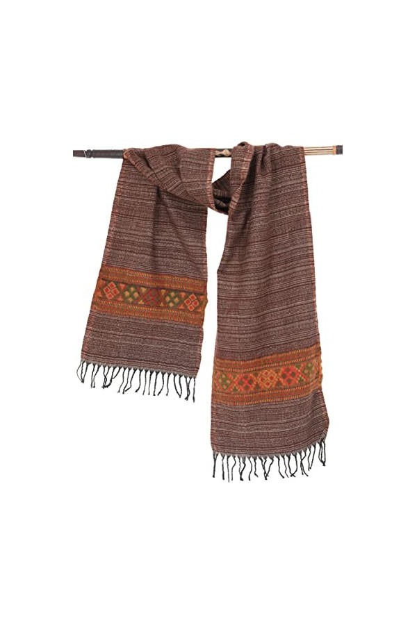 GURU SHOP Écharpe douce avec motif ethnique pour homme/femme, marron, synthétique, taille : taille unique, marron, taille uni