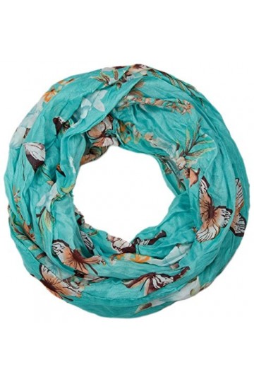 styleBREAKER papillon et fleur impression tube de boucle écharpe, crash et froissé 01016013, couleur:turquoise