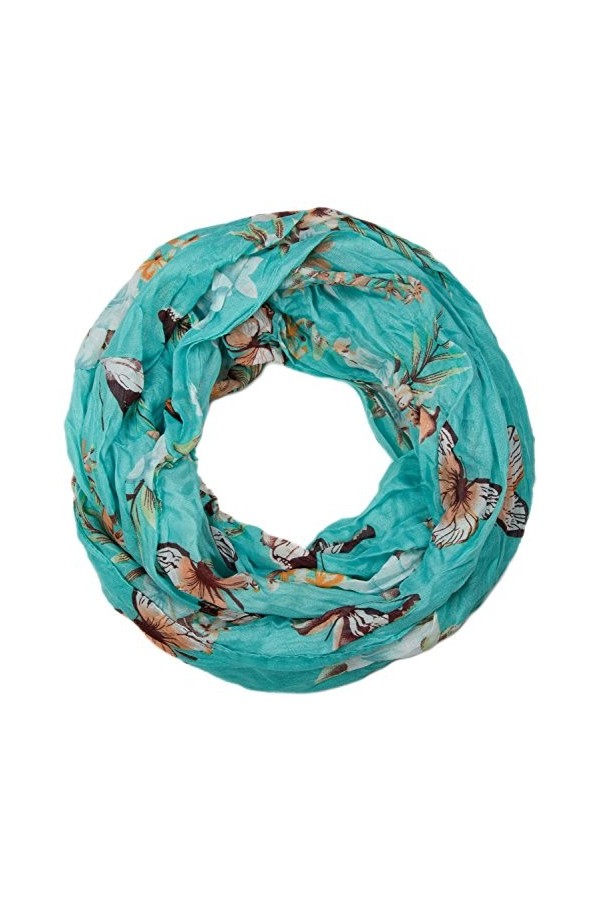 styleBREAKER papillon et fleur impression tube de boucle écharpe, crash et froissé 01016013, couleur:turquoise