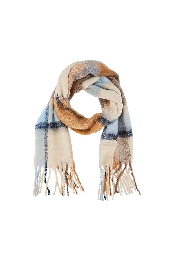 PIECES Pcbea Noos BC Écharpe Longue, Almond/AOP : Check, Taille Unique Femme