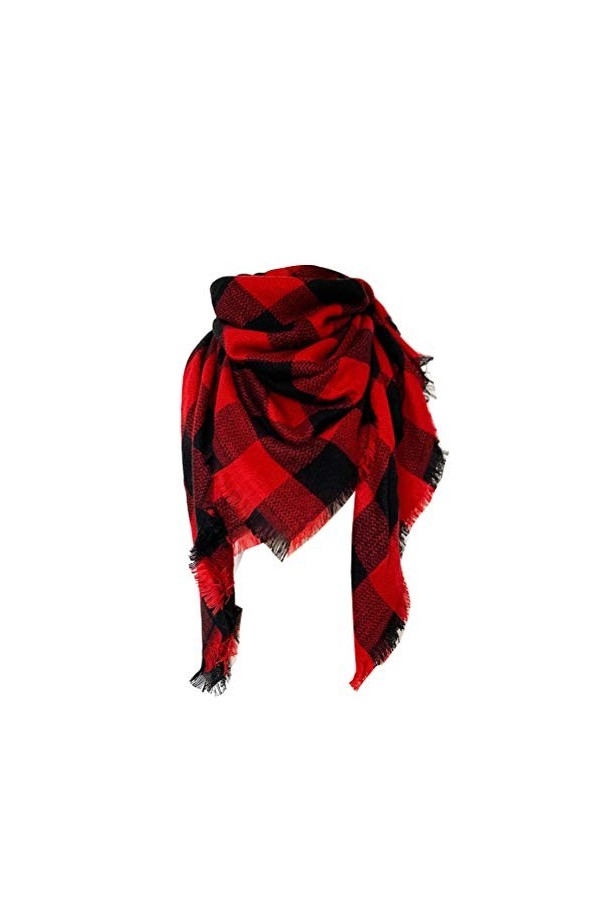 XDKS Écharpe dhiver douce et chaude à carreaux tartan pour femme - Châle à pompons - Tendance - Pour lhiver - Grande couver