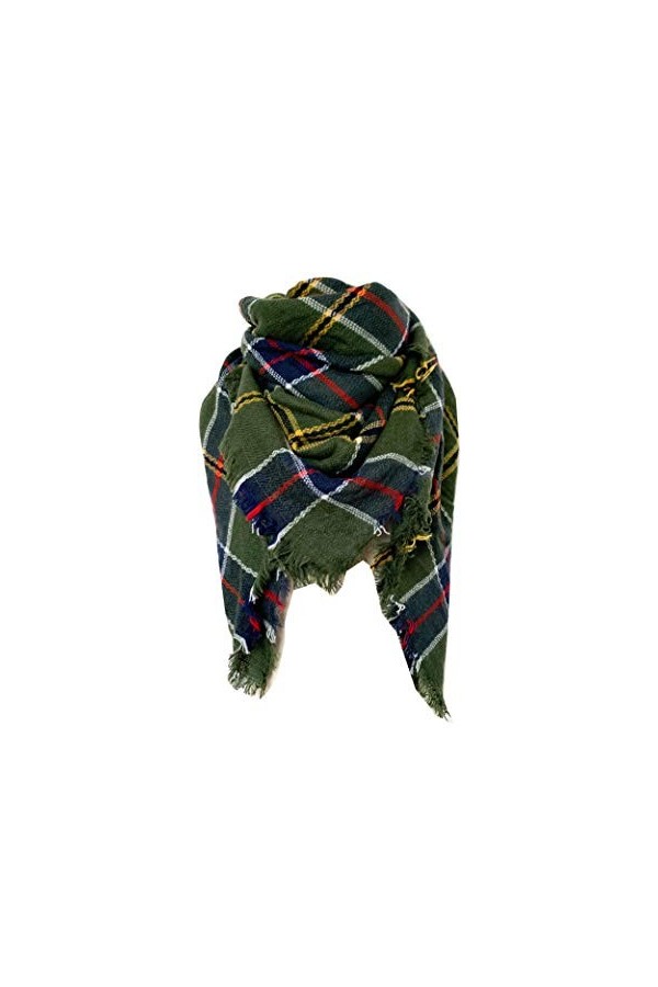 XDKS Écharpe dhiver douce et chaude à carreaux tartan pour femme - Châle à pompons - Tendance - Pour lhiver - Grande couver