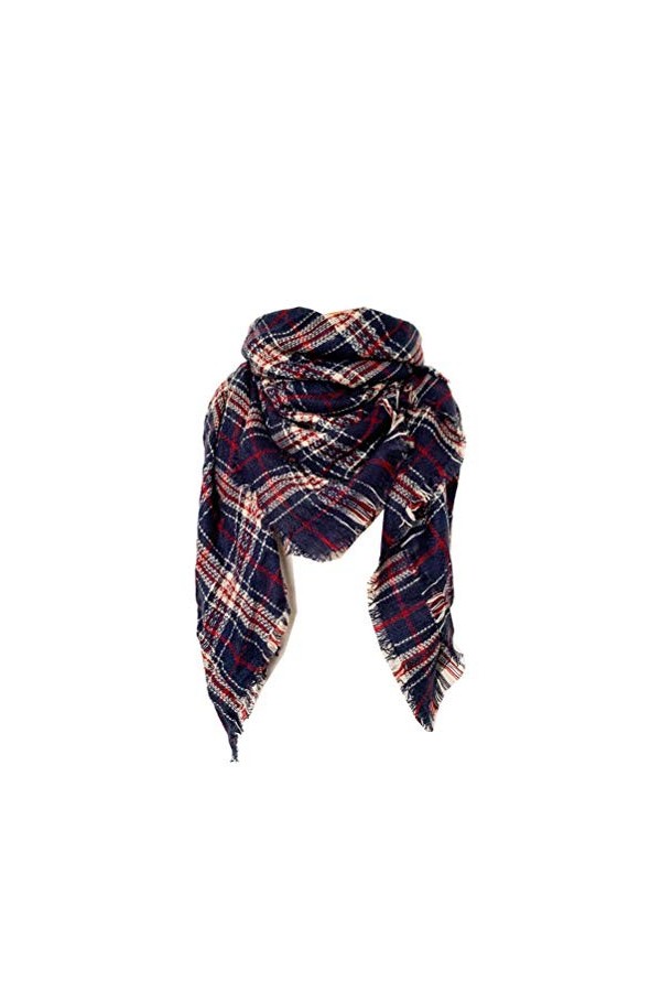 XDKS Écharpe dhiver douce et chaude à carreaux tartan pour femme - Châle à pompons - Tendance - Pour lhiver - Grande couver