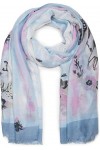 styleBREAKER Écharpe pour femmes avec motif papillons multicolore et franges, foulard 01016178, couleur:Bleu