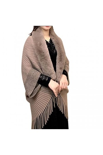 Écharpe épaisse tricotée ample pour femme - Col en peluche synthétique - Écharpe enveloppante à franges - Cardigan assorti - 