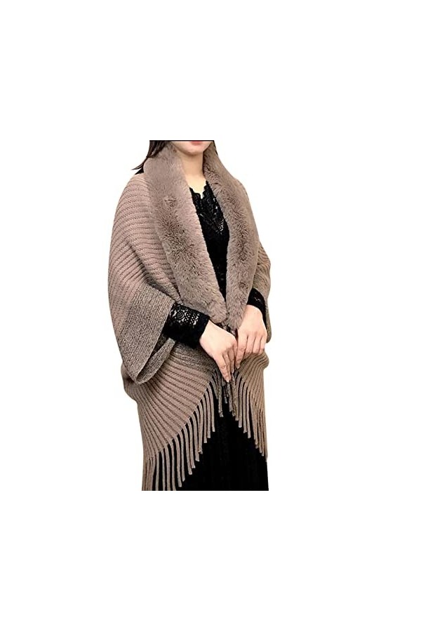 Écharpe épaisse tricotée ample pour femme - Col en peluche synthétique - Écharpe enveloppante à franges - Cardigan assorti - 