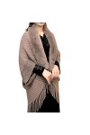 Écharpe épaisse tricotée ample pour femme - Col en peluche synthétique - Écharpe enveloppante à franges - Cardigan assorti - 