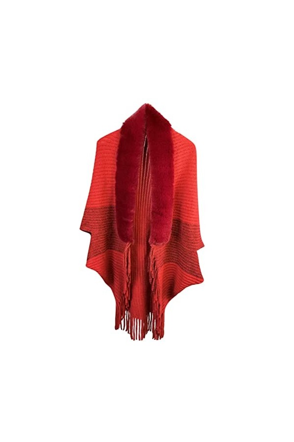 Écharpe épaisse tricotée ample pour femme - Col en peluche synthétique - Écharpe enveloppante à franges - Cardigan assorti - 