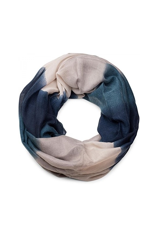 styleBREAKER Snood écharpe loop avec rayures en dégradé de couleurs, unisexe, 01018097, couleur:Bleu foncé-Beige-Gris