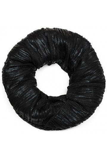 styleBREAKER Écharpe loop avec plis et paillettes sur toute la surface, châle, foulard, femmes 01016176, couleur:Noir/noir