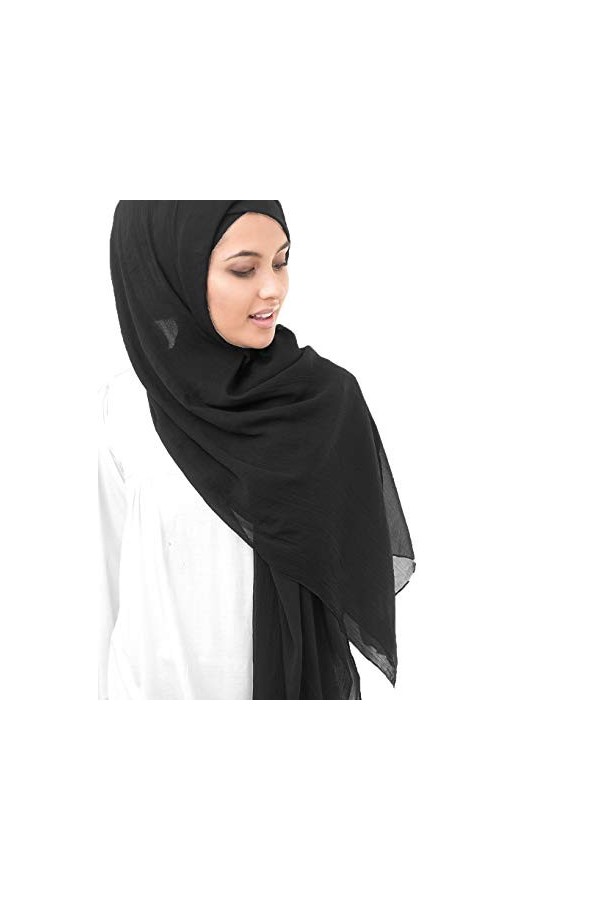 InEssence Écharpe hijab en mousseline pour femme, noir profond, M