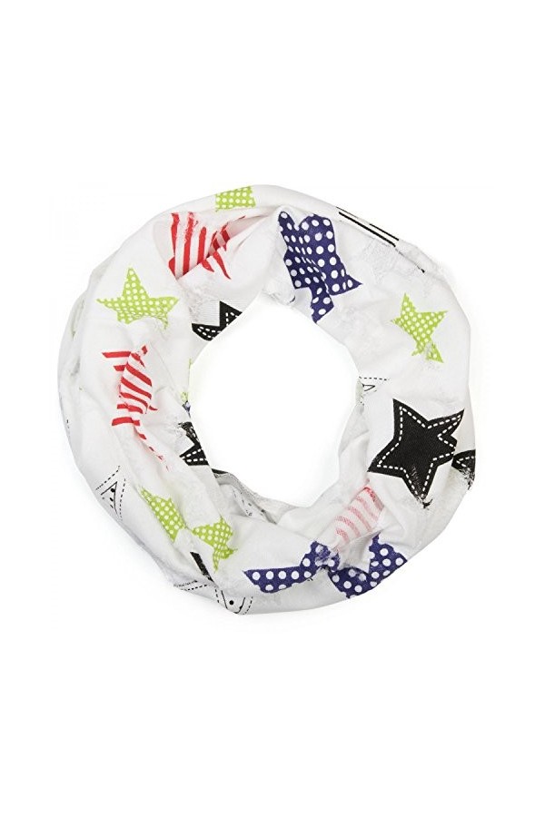 styleBREAKER écharpe tubulaire crazy destroyed d`étoiles à pastilles et rayons multicolores, femmes 01018089, couleur:Blanc/p