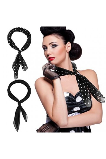 SATINIOR Lot de 2 foulards en mousseline de soie noire unie à pois carrés pour femme - Pour filles et femmes, Noir , taille u