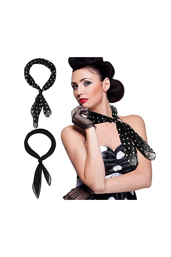 SATINIOR Lot de 2 foulards en mousseline de soie noire unie à pois carrés pour femme - Pour filles et femmes, Noir , taille u