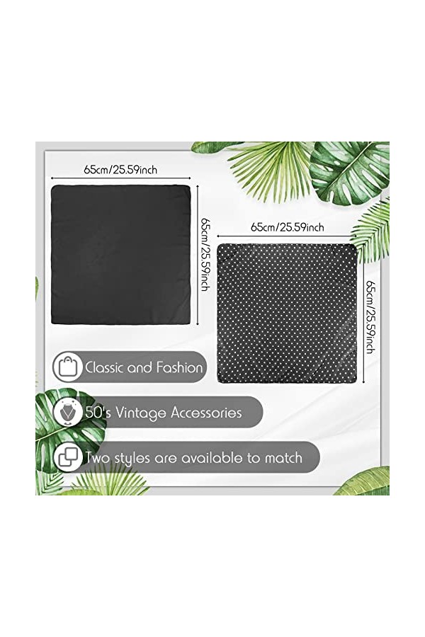 SATINIOR Lot de 2 foulards en mousseline de soie noire unie à pois carrés pour femme - Pour filles et femmes, Noir , taille u