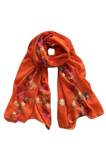 Lina & Lily Écharpe Châle Foulard à Fleurs Brodées De Différentes Couleurs Orange 