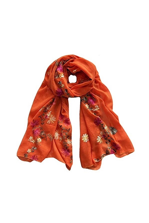 Lina & Lily Écharpe Châle Foulard à Fleurs Brodées De Différentes Couleurs Orange 