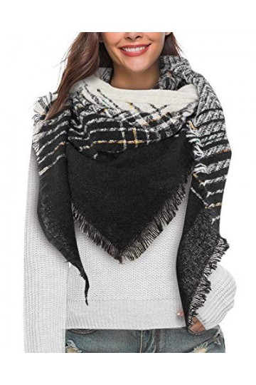 Yuson Girl Écharpe Chale Femme Echarpe Châle Patchwork Etole Cachemire Imitation Chaud Automne Hiver Glands Foulard Noir-A, T