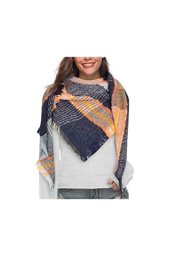 Yuson Girl Écharpe Chale Femme Echarpe Châle Patchwork Etole Cachemire Imitation Chaud Automne Hiver Glands Foulard Noir-A, T