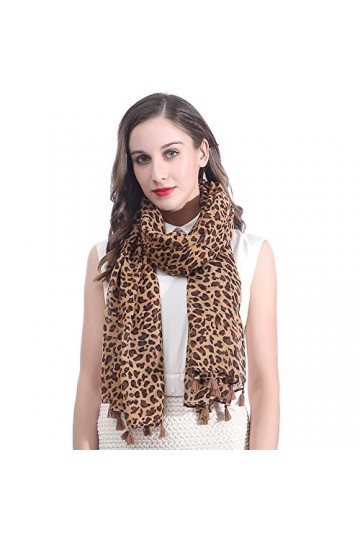 Lina & Lily Écharpe Foulard pour Femme Imprimé Léopard Animal Marron 