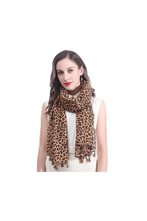 Lina & Lily Écharpe Foulard pour Femme Imprimé Léopard Animal Marron 