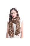 Lina & Lily Écharpe Foulard pour Femme Imprimé Léopard Animal Marron 