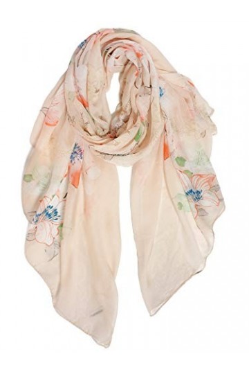 DAMILY Femmes Élégant Écharpe à Motif Floral Doux Hijab Wraps Longue Echarpes Châles en Coton Beige …