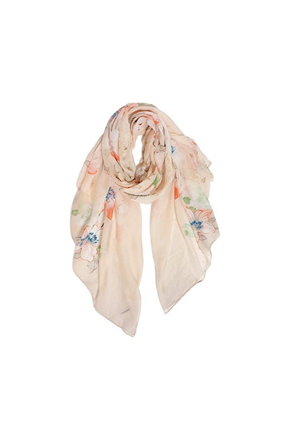 DAMILY Femmes Élégant Écharpe à Motif Floral Doux Hijab Wraps Longue Echarpes Châles en Coton Beige …