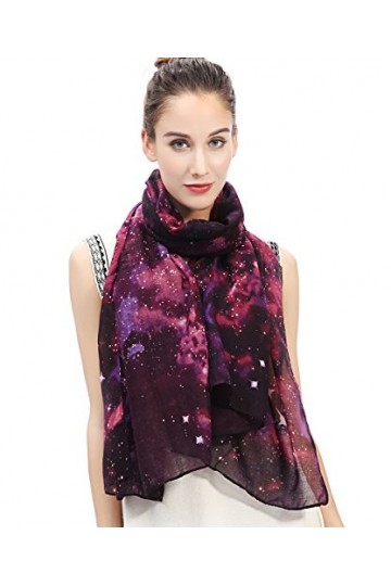 Lina & Lily Écharpe Foulard pour Femme Imprimé Galaxie Étoiles Violet/Noir 