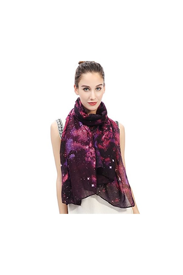 Lina & Lily Écharpe Foulard pour Femme Imprimé Galaxie Étoiles Violet/Noir 