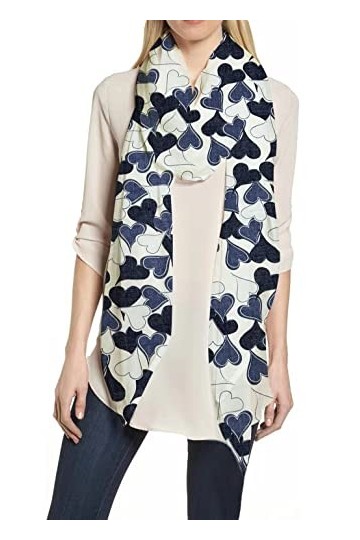 Écharpe pour femme avec imprimé cœur - Léger - Pour printemps, automne, hiver, Saint-Valentin, Blanc/bleu, taille unique