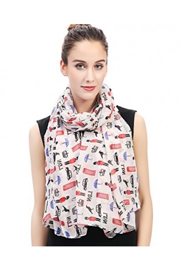 Lina & Lily Écharpe Foulard pour Femme Imprimé Londres London Souvenir Blanc 