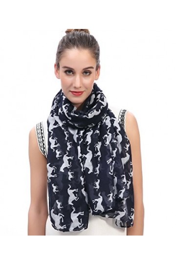 Lina & Lily Écharpe Foulard pour Femme Imprimé Cheval Marine 