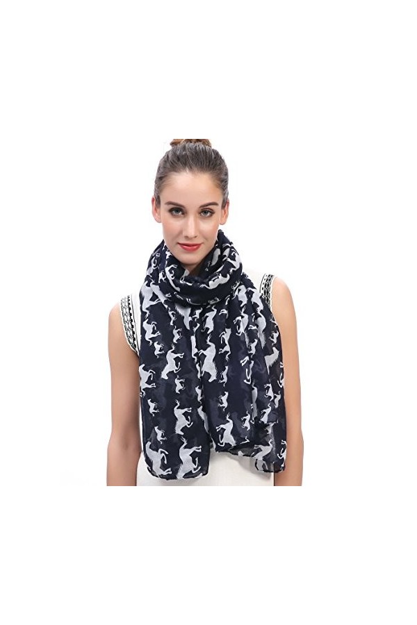 Lina & Lily Écharpe Foulard pour Femme Imprimé Cheval Marine 