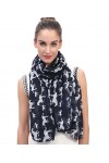 Lina & Lily Écharpe Foulard pour Femme Imprimé Cheval Marine 