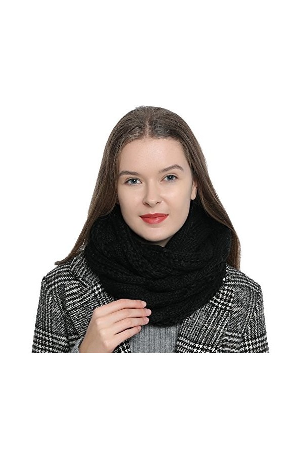 DonDon Écharpe tube pour femme chaude et douce en tricot - Noir