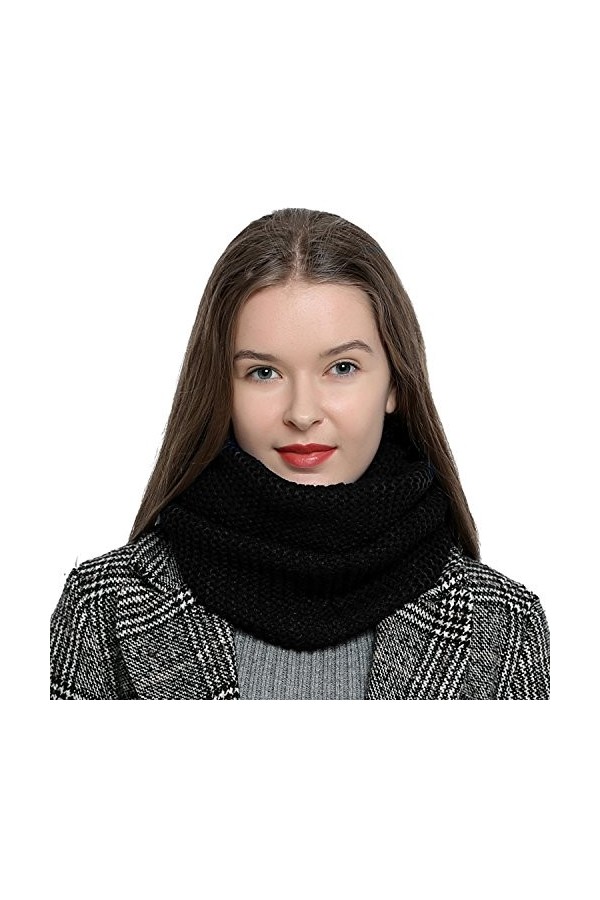 DonDon Écharpe en laine tube pour femme chaude et douce en tricot - Noir