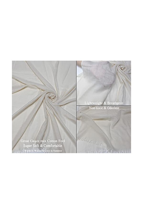 Écharpe dété en coton léger pour femme - 190 x 100 cm - Crème