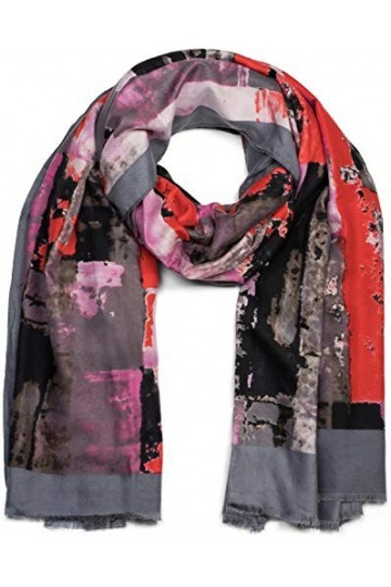 styleBREAKER écharpe pour femmes avec motif abstrait à coups de pinceaux et franges, étole, foulard 01017106, couleur:Gris-Ro