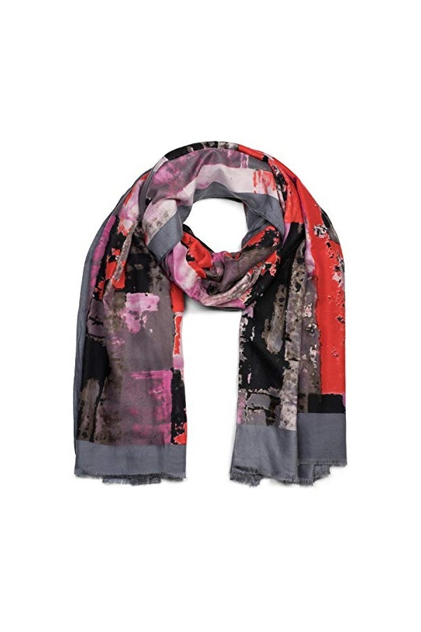 styleBREAKER écharpe pour femmes avec motif abstrait à coups de pinceaux et franges, étole, foulard 01017106, couleur:Gris-Ro