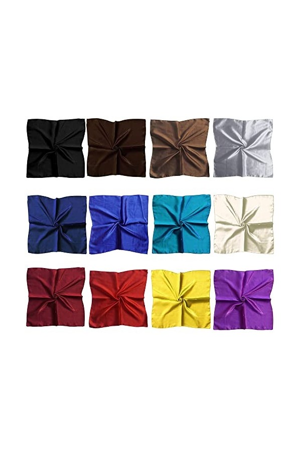 Lot de 12 foulards carrés en satin pour femme Motifs variés, Set Zc, Taille Unique