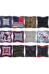 Lot de 12 foulards carrés en satin pour femme Motifs variés, Set Zc, Taille Unique