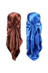 35 Pouces Foulard en Soie 2 Écharpes en Satin Femmes Bleu Roi, Marron 
