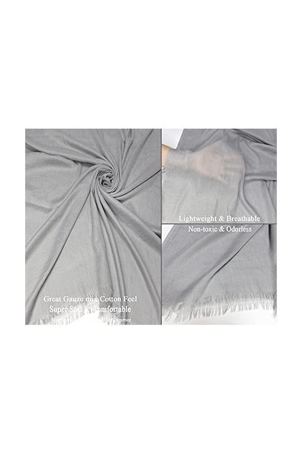 Écharpe dété légère pour femme en lin - 190 x 109 cm - Gris
